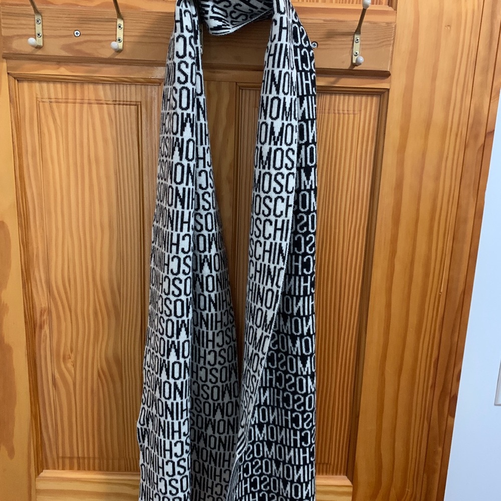Moschino Black and White Logo Scarf